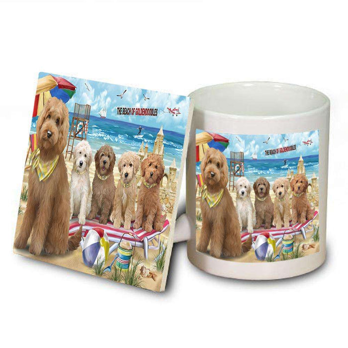 Pet Friendly Beach Goldendoodle Dog Mug and Coaster Set MUC51554