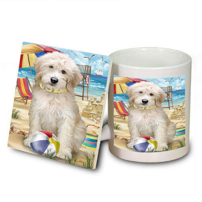 Pet Friendly Beach Goldendoodle Dog Mug and Coaster Set MUC51555