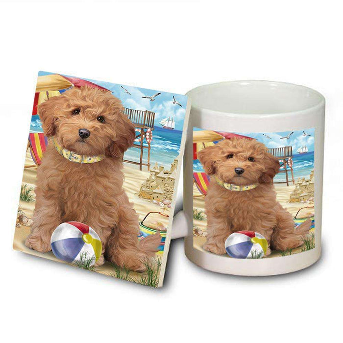 Pet Friendly Beach Goldendoodle Dog Mug and Coaster Set MUC51557