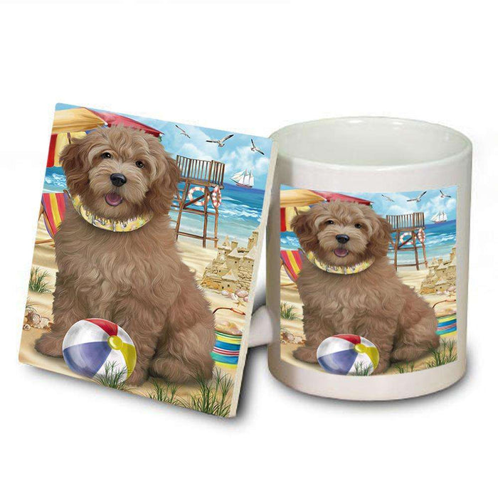 Pet Friendly Beach Goldendoodle Dog Mug and Coaster Set MUC51558