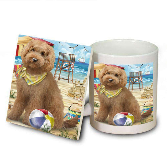 Pet Friendly Beach Goldendoodle Dog Mug and Coaster Set MUC51559