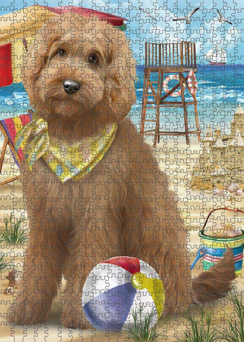 Pet Friendly Beach Goldendoodle Dog Puzzle with Photo Tin PUZL58788