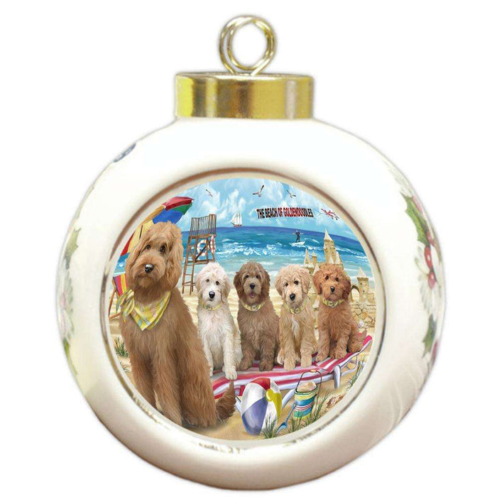 Pet Friendly Beach Goldendoodle Dog Round Ball Christmas Ornament RBPOR51562