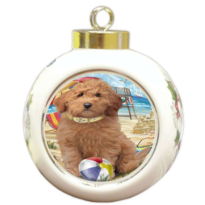 Pet Friendly Beach Goldendoodle Dog Round Ball Christmas Ornament RBPOR51565
