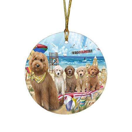 Pet Friendly Beach Goldendoodle Dog Round Flat Christmas Ornament RFPOR51553