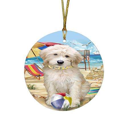 Pet Friendly Beach Goldendoodle Dog Round Flat Christmas Ornament RFPOR51554