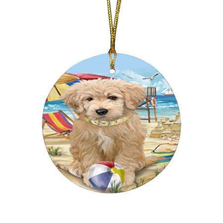 Pet Friendly Beach Goldendoodle Dog Round Flat Christmas Ornament RFPOR51555