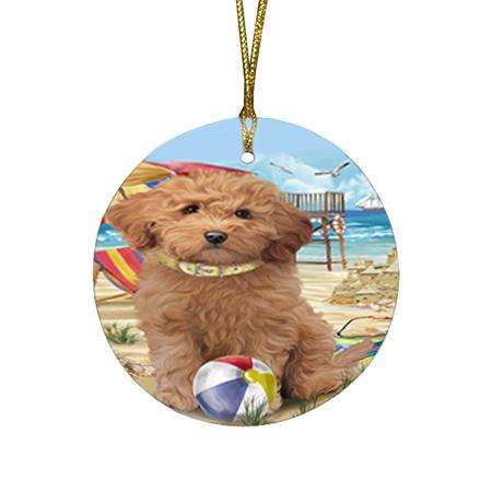 Pet Friendly Beach Goldendoodle Dog Round Flat Christmas Ornament RFPOR51556