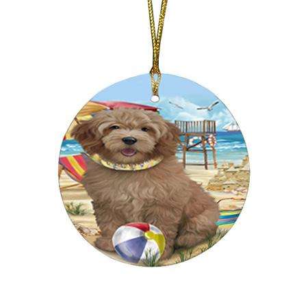 Pet Friendly Beach Goldendoodle Dog Round Flat Christmas Ornament RFPOR51557