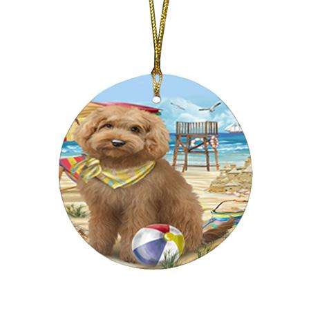 Pet Friendly Beach Goldendoodle Dog Round Flat Christmas Ornament RFPOR51558