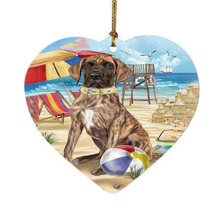 Pet Friendly Beach Great Dane Dog Heart Christmas Ornament HPOR48651