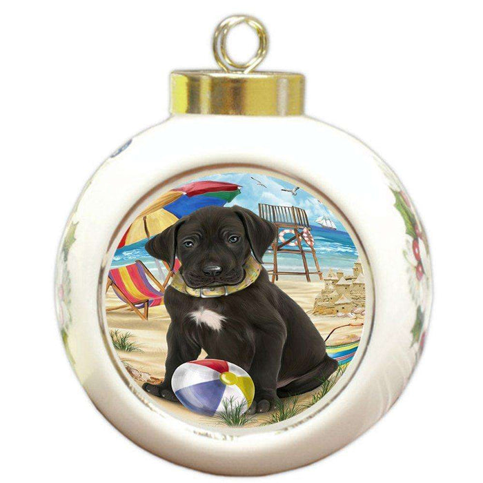 Pet Friendly Beach Great Dane Dog Round Ball Christmas Ornament RBPOR48648