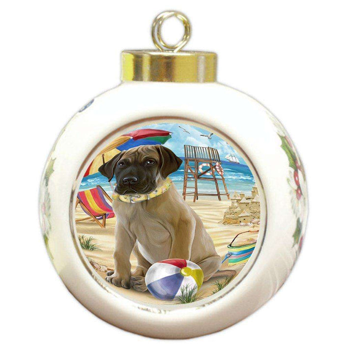 Pet Friendly Beach Great Dane Dog Round Ball Christmas Ornament RBPOR48650
