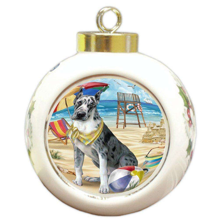 Pet Friendly Beach Great Dane Dog Round Ball Christmas Ornament RBPOR48652