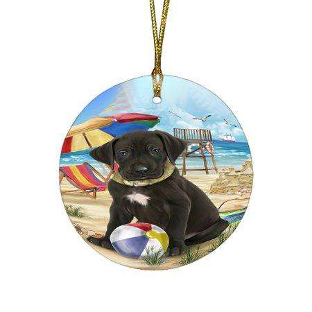 Pet Friendly Beach Great Dane Dog Round Christmas Ornament RFPOR48639