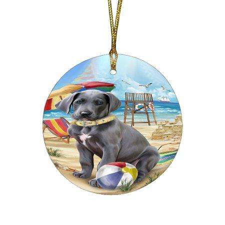 Pet Friendly Beach Great Dane Dog Round Christmas Ornament RFPOR48640
