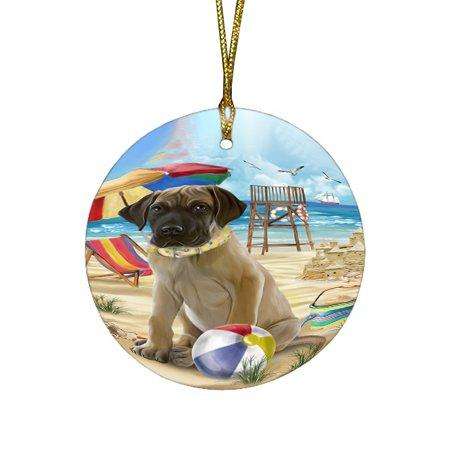 Pet Friendly Beach Great Dane Dog Round Christmas Ornament RFPOR48641