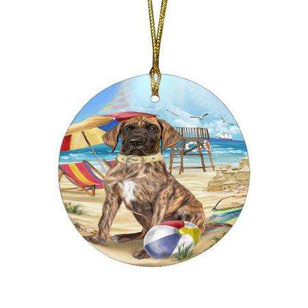 Pet Friendly Beach Great Dane Dog Round Christmas Ornament RFPOR48642