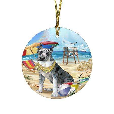 Pet Friendly Beach Great Dane Dog Round Christmas Ornament RFPOR48643