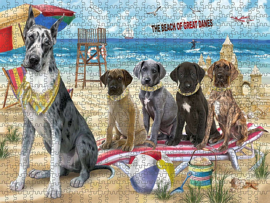 Pet Friendly Beach Great Danes Dog Puzzle with Photo Tin PUZL49647