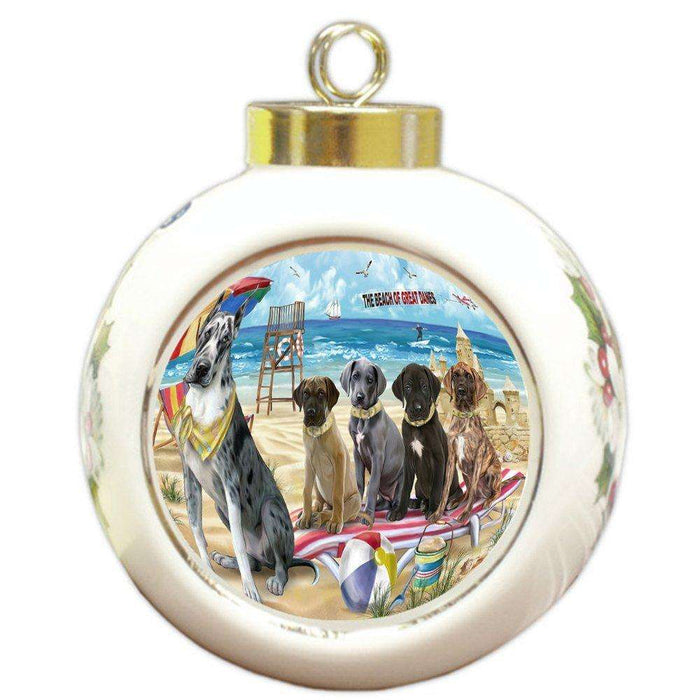 Pet Friendly Beach Great Danes Dog Round Ball Christmas Ornament RBPOR48647