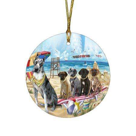 Pet Friendly Beach Great Danes Dog Round Christmas Ornament RFPOR48638