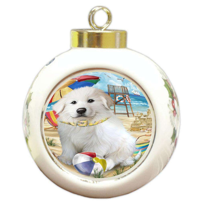 Pet Friendly Beach Great Pyrenees Dog Round Ball Christmas Ornament RBPOR50041