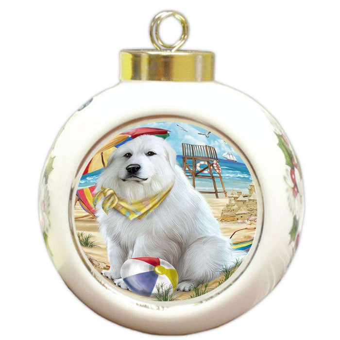 Pet Friendly Beach Great Pyrenees Dog Round Ball Christmas Ornament RBPOR50045
