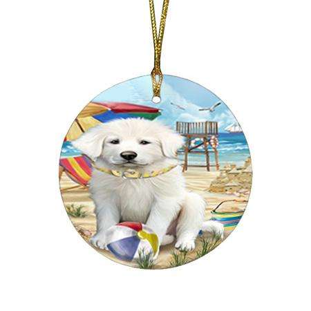 Pet Friendly Beach Great Pyrenees Dog Round Flat Christmas Ornament RFPOR50033