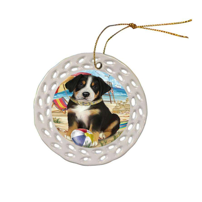 Pet Friendly Beach Greater Swiss Mountain Dog Ceramic Doily Ornament DPOR51569