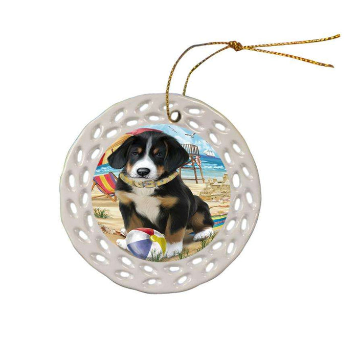 Pet Friendly Beach Greater Swiss Mountain Dog Ceramic Doily Ornament DPOR51571