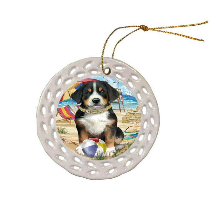 Pet Friendly Beach Greater Swiss Mountain Dog Ceramic Doily Ornament DPOR51572