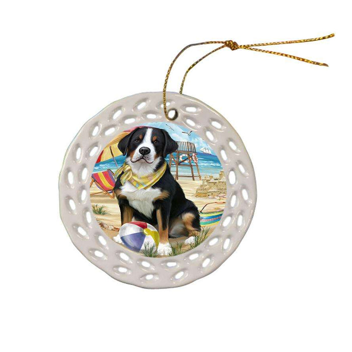 Pet Friendly Beach Greater Swiss Mountain Dog Ceramic Doily Ornament DPOR51573