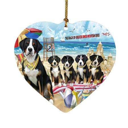 Pet Friendly Beach Greater Swiss Mountain Dog Heart Christmas Ornament HPOR51568