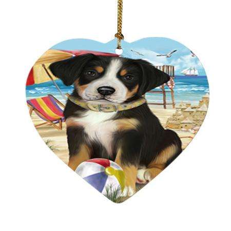 Pet Friendly Beach Greater Swiss Mountain Dog Heart Christmas Ornament HPOR51569