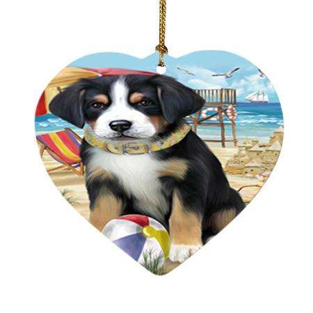 Pet Friendly Beach Greater Swiss Mountain Dog Heart Christmas Ornament HPOR51570