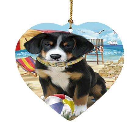 Pet Friendly Beach Greater Swiss Mountain Dog Heart Christmas Ornament HPOR51571