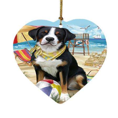 Pet Friendly Beach Greater Swiss Mountain Dog Heart Christmas Ornament HPOR51573