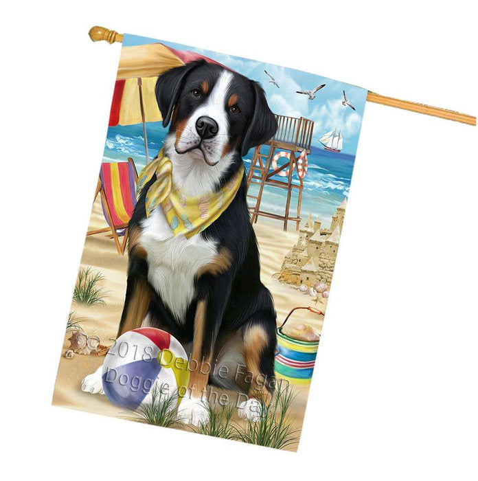 Pet Friendly Beach Greater Swiss Mountain Dog House Flag FLG51706