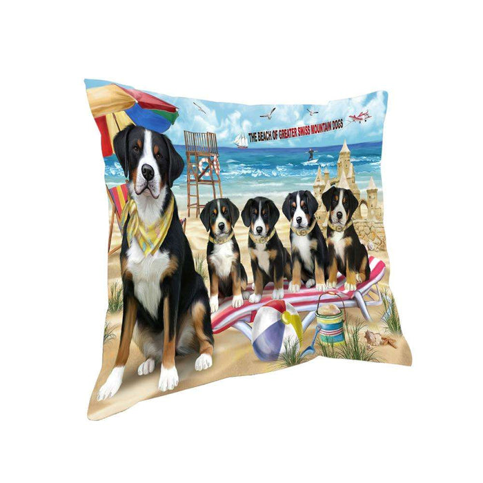 Pet Friendly Beach Greater Swiss Mountain Dog Pillow PIL62636