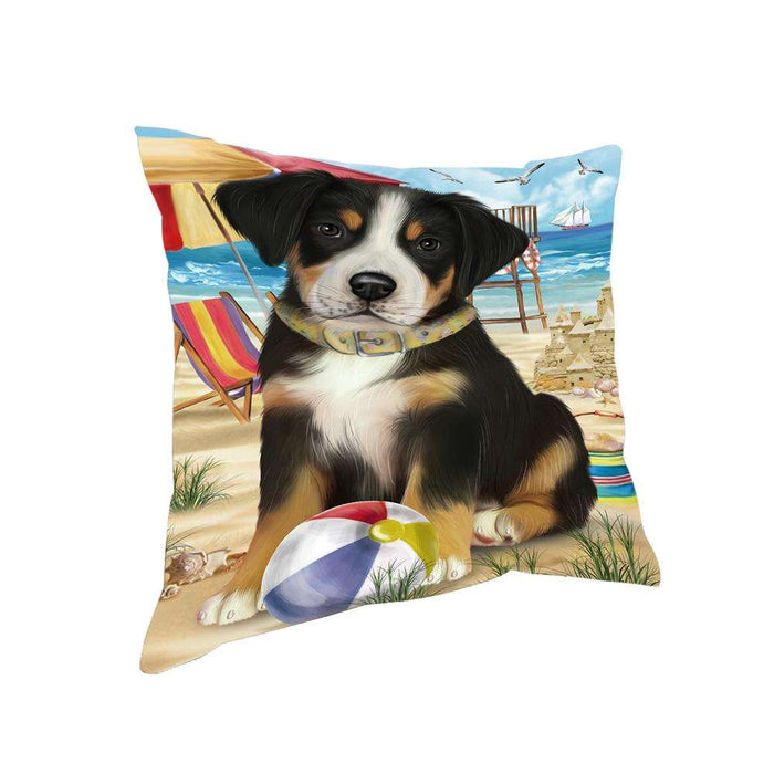 Pet Friendly Beach Greater Swiss Mountain Dog Pillow PIL62640