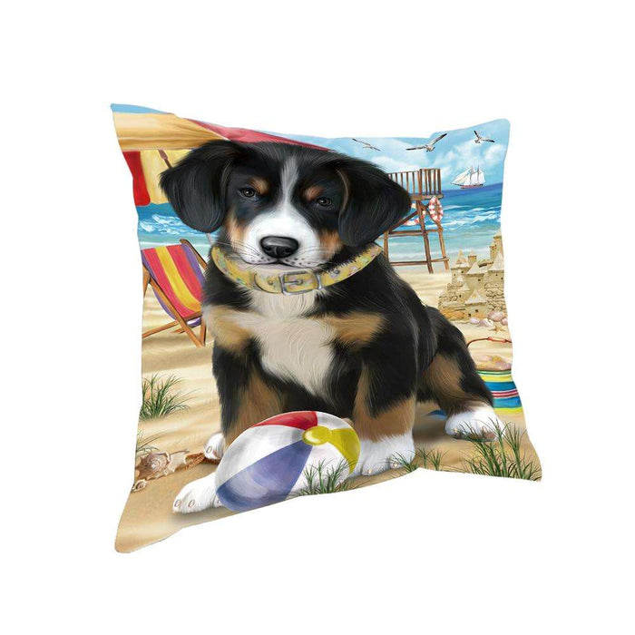 Pet Friendly Beach Greater Swiss Mountain Dog Pillow PIL62648