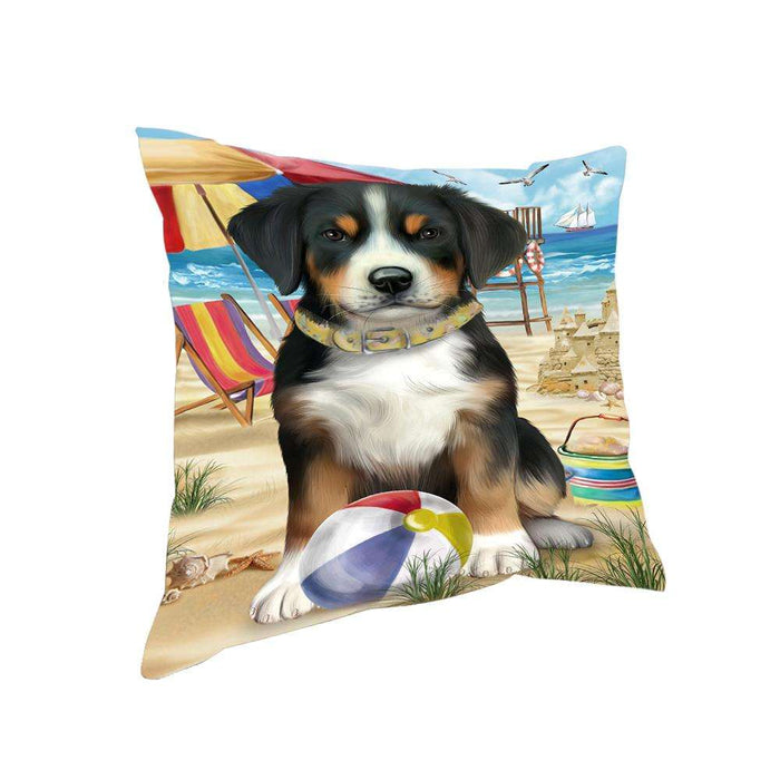 Pet Friendly Beach Greater Swiss Mountain Dog Pillow PIL62652