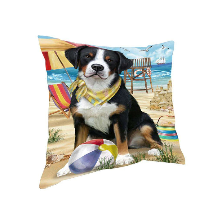 Pet Friendly Beach Greater Swiss Mountain Dog Pillow PIL62656
