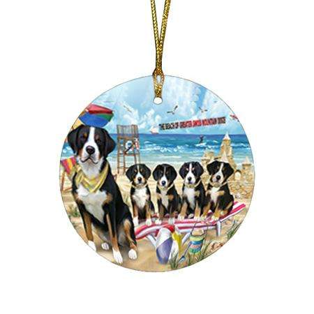 Pet Friendly Beach Greater Swiss Mountain Dog Round Flat Christmas Ornament RFPOR51559