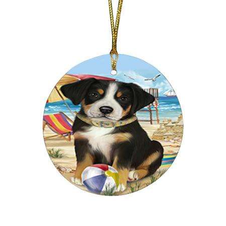 Pet Friendly Beach Greater Swiss Mountain Dog Round Flat Christmas Ornament RFPOR51560