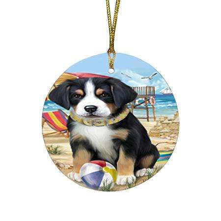 Pet Friendly Beach Greater Swiss Mountain Dog Round Flat Christmas Ornament RFPOR51561