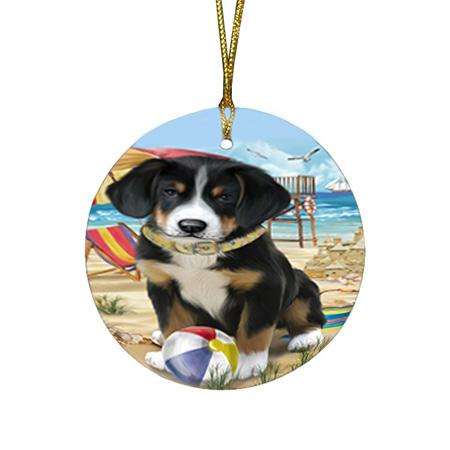Pet Friendly Beach Greater Swiss Mountain Dog Round Flat Christmas Ornament RFPOR51562