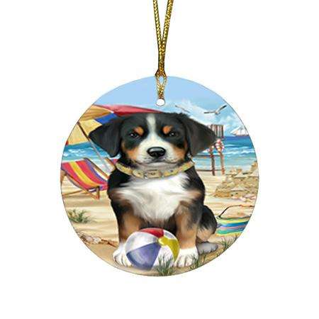 Pet Friendly Beach Greater Swiss Mountain Dog Round Flat Christmas Ornament RFPOR51563