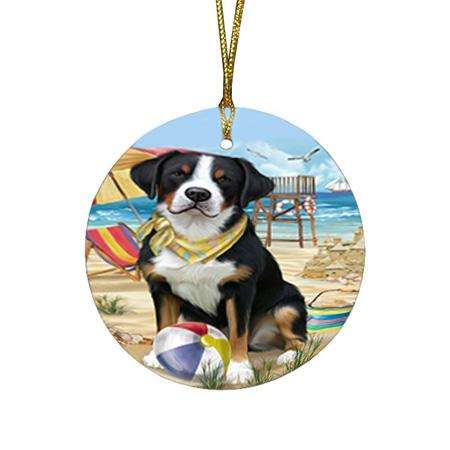 Pet Friendly Beach Greater Swiss Mountain Dog Round Flat Christmas Ornament RFPOR51564